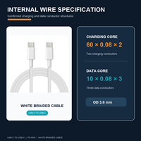 Kabel Pengisian Cepat USB-C ke USB-C Shenzhen Lvxiangyuan 65W PD, Kabel Kepang Hitam, Pilihan Panjang 1m 1.5m 2m, 3.8mm, untuk Komputer dan Printer