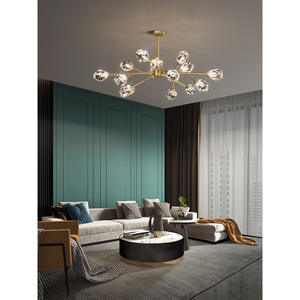 Lustre moderne minimaliste de luxe en cuivre pour salon, chambre à coucher, salle à manger, élégantes suspensions en cristal - Product Image 1