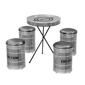 Industrial barrel furnitur besi meja bar dan set kursi, set meja kopi bar