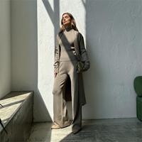 Ensemble tricoté trois pièces pour femme, style vente en gros, avec logo personnalisé, pantalon couleur unie
