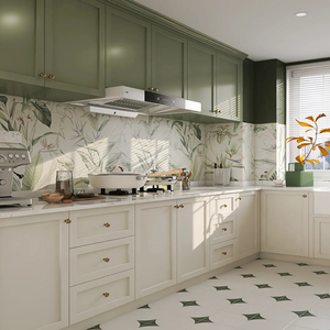 Gabinete de cocina contemporáneo Diseño francés moderno con laca verde blanco MDF <span class=keywords><strong>Madera</strong></span> y <span class=keywords><strong>cola</strong></span> de Paloma ENF Panel de muebles - Product Image 1