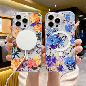 Funda magnética de flores transparentes a la moda, funda de teléfono de carga inalámbrica Floral para <span class=keywords><strong>iPhone</strong></span> 16E 16 15 Plus 14 Pro Max <span class=keywords><strong>13</strong></span> 12 Pro - Product Image 3