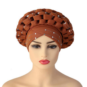 Prêt à expédier dernières casquettes nigérianes africain Twisty bandeau mode <span class=keywords><strong>Aso</strong></span> <span class=keywords><strong>Oke</strong></span> Headtie musulman Hijabs strass Turban femmes - Product Image 3