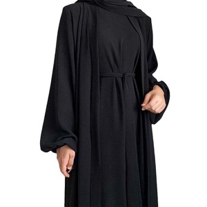 Sólido Conjunto de dos piezas con Hijab CrepeOpen Abaya Temperamento Vestido de desgaste modesto para mujeres musulmanas Diseño de Dubái - Product Image 2
