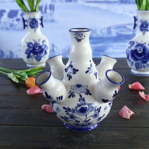 Vase à tulipes <span class=keywords><strong>Delft</strong></span> vintage à 3 doigts, peint à la main, bleu et blanc, magnifique état - Product Image 4
