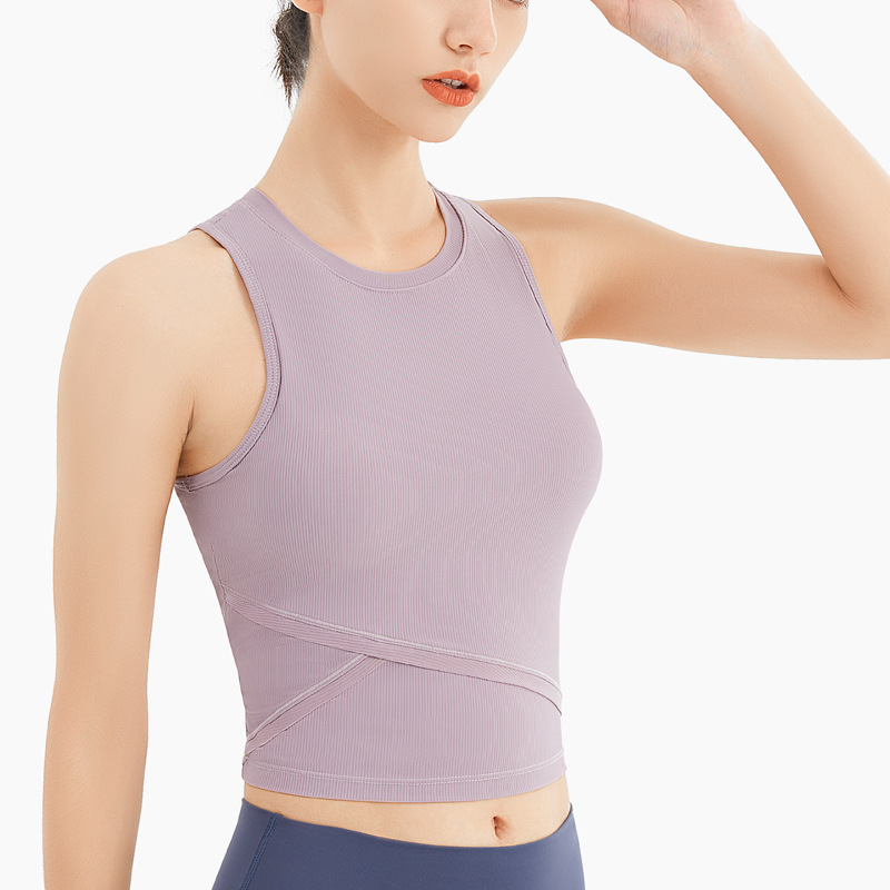 Women's High Support Breathable Spandex/Nylon Tank Top for Outdoor Running & Yoga Ribbed Sleeveless Design