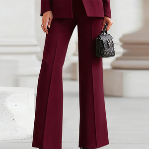 Damen Frühling Umweltfreundliche Flache Hochtaillierte Krepp-Hose mit Weitem Bein in Vollänge Einfarbige Formelle Anzughose - Product Image 4