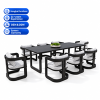 Ensemble de salle à manger moderne en aluminium pour l'extérieur, mobilier de jardin avec table et chaises en métal pour patio, cour, hôtel, complexe hôtelier