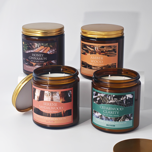 Bougie parfumée en verre <span class=keywords><strong>à</strong></span> visser de style luxueux couleur ambre avec <span class=keywords><strong>bouchon</strong></span> noir et logo personnalisé - Product Image 2