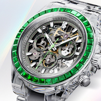 Montre squelette automatique mécanique pour homme Bonest Gatti, boîtier transparent en cristal, bracelet, réserve de marche de 85 heures, lumineuse BG6009