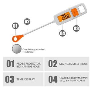 Laranja Backlight Display LCD Digital Food Termômetro instantâneo lido plástico Household Use Temperatura Função - Product Image 3
