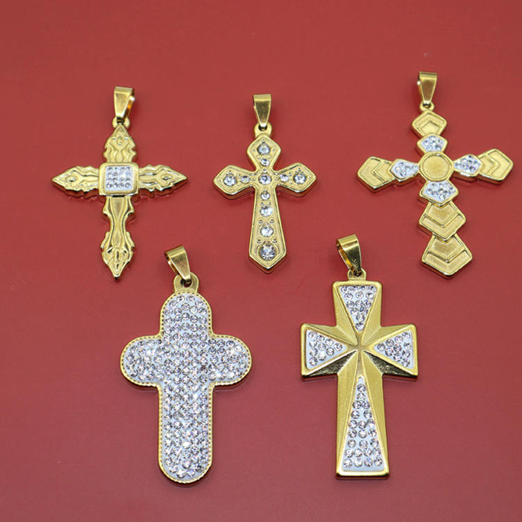 24K Gold Color Stainless Steel Cross Design Pendant
