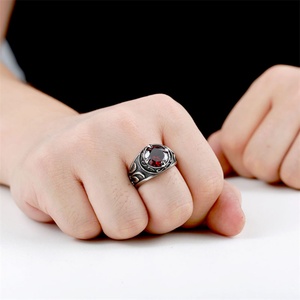 Wholesale Stainless Steel Carved <b>Ring</b> Dainty Gemstone Hoop <b>Rings</b> Men - Product Image 1