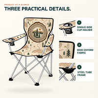 Chaises de camping pliantes en gros avec porte-gobelet latéral et logo et motif personnalisés pour le camping annuel en plein air