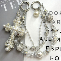 Breloque de téléphone Ace Cross, cordon vintage élégant en perles et strass, pendentif de sac rétro style coréen, bijoux personnalisés avec logo VMI en stock