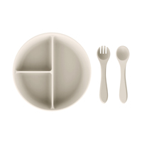 Ensemble d'alimentation pour bébé en silicone sans BPA, certifié FDA LFGB, avec logo personnalisé OEM ODM, assiette compartimentée de qualité alimentaire avec cuillère et fourchette