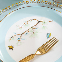 Service de table en céramique, porcelaine, motifs floraux, plats de luxe, blanc, 60 têtes, assiettes, bols, vaisselle