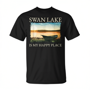 T-shirt Swan Lake à manches courtes, col rond, impression numérique, unisexe, pour adultes, Lake Life Kayaking Happy Place - Product Image 3