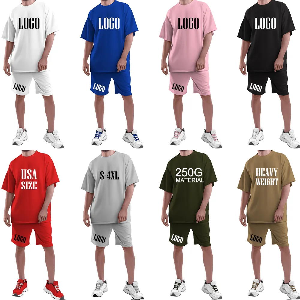 2023 Hoge Kwaliteit Standaard Usa Maat 250 Gram Zwaar Gewicht Drop Shoulder Causale Mannen Kleding Groothandel T Shirt Korte Sets