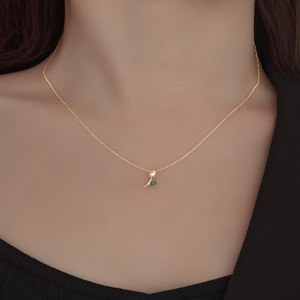 สร้อยคอ zircon สีเขียวใบดอกกุหลาบสีเขียวสีทองจี้ดอกทิวลิปสีเงิน925แบบเฉพาะตัวผลิตจากโรงงาน - Product Image 4
