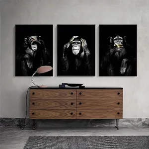 Pintura en Lienzo Original Hecha a Mano de Animales, Arte de Pared de Gran Tamaño, 3 Impresiones Divertidas Oscuras para Decoración del Hogar y Sala de Estar - Product Image 2