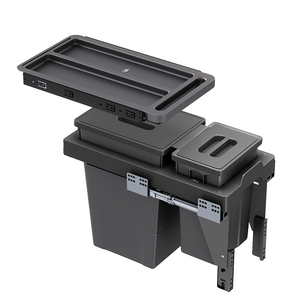 Poubelle de cuisine double coulissante sous meuble à fermeture douce pour l'organisation des déchets de cuisine, <span class=keywords><strong>gris</strong></span> - Product Image 1
