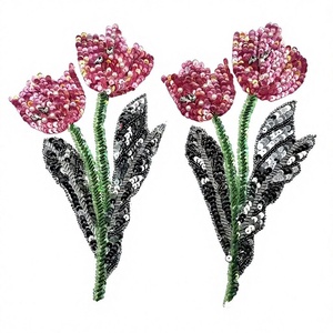 ZSY Nouveauté Applique florale 3D faite main DIY, motifs personnalisés à coudre, en tissu, avec sequins, strass et cristaux en vrac - Product Image 2