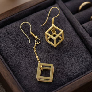SOUMYA CREATIONS - Pendientes Colgantes Geométricos de Latón Hechos a Mano para Mujer, Chapados en Oro, con Concha y Circonita, de la India (Rajasthan) - Product Image 4