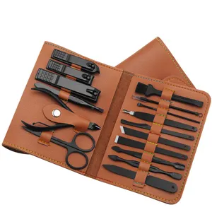 Wholesale 16 Pcs Stainless Steel Manicure Set dengan Tas PU Gunting Kuku