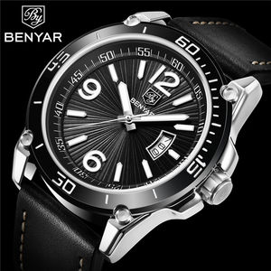 BENYAR 5166 Montre-bracelet pour homme, marque originale, style business décontracté, étanche, bracelet en cuir, montre de luxe pour homme - Product Image 4
