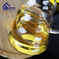 Bouteille d'huile en verre cannelé 800 ml avec échelle graduée, distributeur d'huile transparent en verre borosilicate de haute qualité avec couvercle en bois anti-fuite – Vente en gros à prix réduit