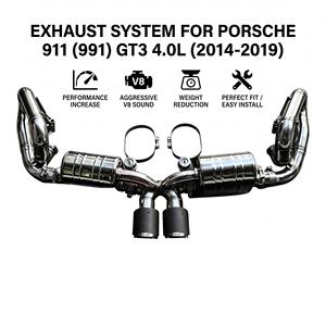 Système d'échappement à soupapes en acier inoxydable finition miroir Vortex Premium avec embouts en carbone pour Porsche 911 991 GT3 4.0L 2014-2019 - Product Image 1