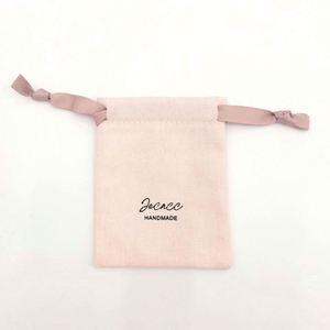High Quality Jewelry Pouch Custom Size Muslin Pink Cotton Canvas Drawstring <b>Bag</b> Cosmetic Pouch with <b>String</b> with Logo - Product Image 3