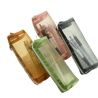 Étui à crayons en maille légère, pochette transparente à fermeture éclair, organisateur de papeterie portable pour étudiants