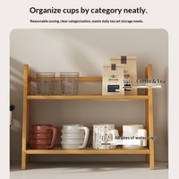 Étagère à 2 niveaux en bambou avec un design en forme de cadre pour la cuisine, le coin café, le comptoir, le rangement, la décoration de la maison