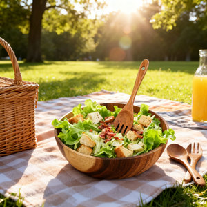 Tự nhiên Keo Gỗ Lớn salad phục vụ bền trái cây Bát đặt với kẹp đặt - Product Image 1