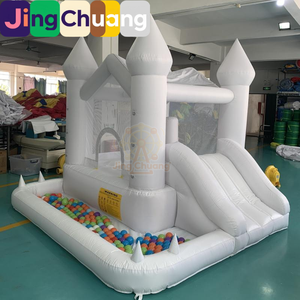 Castillo Inflable Blanco con Tobogán, Trampolín Infantil para Interiores y Exteriores, Tobogán Doble con Piscina de Pelotas, Juguete de PVC Reforzado - Product Image 6