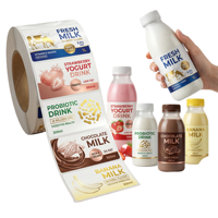 Étiquettes de bouteilles de lait holographiques personnalisées, durables, en rouleau, autocollantes, imperméables, pour yaourts, probiotiques, boissons