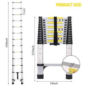 Échelle télescopique en aluminium extensible de 150 pouces avec stabilisateur triangulaire pour travaux ménagers et travaux extérieurs - Product Image 1
