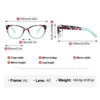 Lunettes de vue œil-de-chat demi-cerclées à imprimé floral tendance pour femmes, verres transparents, style élégant, légères, RML