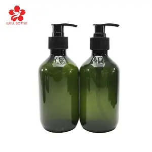 100ml 200ml 250ml 300ml 500ml vide boston rond vert olive bouteille à pompe en plastique pour animaux de compagnie pour shampooing cosmétique PB-138B d'huile capillaire