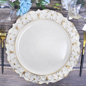Moderne de luxe 13 pouces vintage <span class=keywords><strong>or</strong></span> dentelle blanche ronde chargeur assiettes en plastique avec en relief - Product Image 3