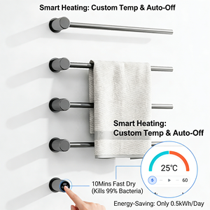 Toallero Eléctrico Calefactado de Pared, de Acero Inoxidable, con Pantalla Táctil LED Digital, Personalizable, para Baño de Hotel - Product Image 3