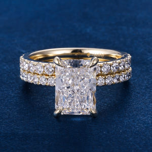 Anillo de Compromiso Personalizado para Mujer de Oro Macizo Amarillo de 10K, 14K, 18K o Plata S925 con Diamante de Laboratorio Talla Radiante de 0.5ct-3ct Crecido por HPHT CVD y Certificado IGI - Product Image 1