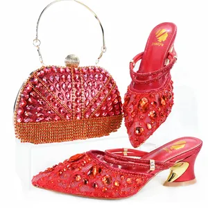 2024 Red Color Italian Shoes Women Handbag for Wedding Party Shoes Wedding Party Bridal Ladies African Style