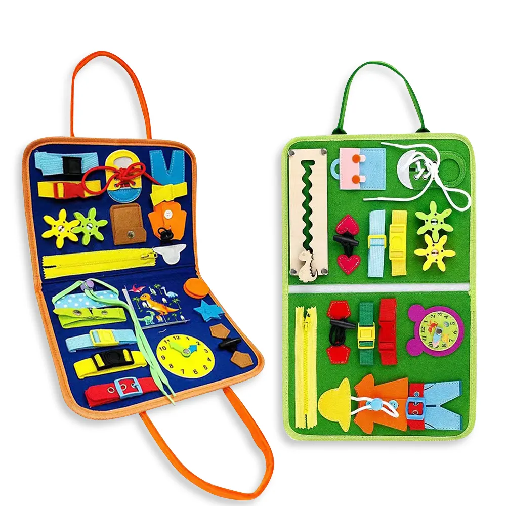 Taşınabilir keçe Montessori yürümeye başlayan oyuncaklar duyusal oyuncaklar okul öncesi yürümeye başlayan bulmaca oyuncaklar meşgul kurulu ile desenler bebek bez kitap