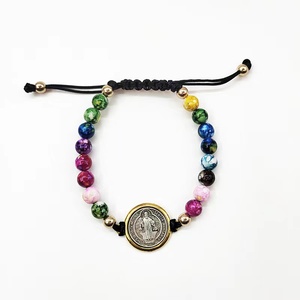 Pulsera de Rosario católica con cuentas hecha <span class=keywords><strong>a</strong></span> mano personalizada con Medalla <span class=keywords><strong>Milagrosa</strong></span> encanto cuentas de piedra hilo pulsera de San Benito - Product Image 4