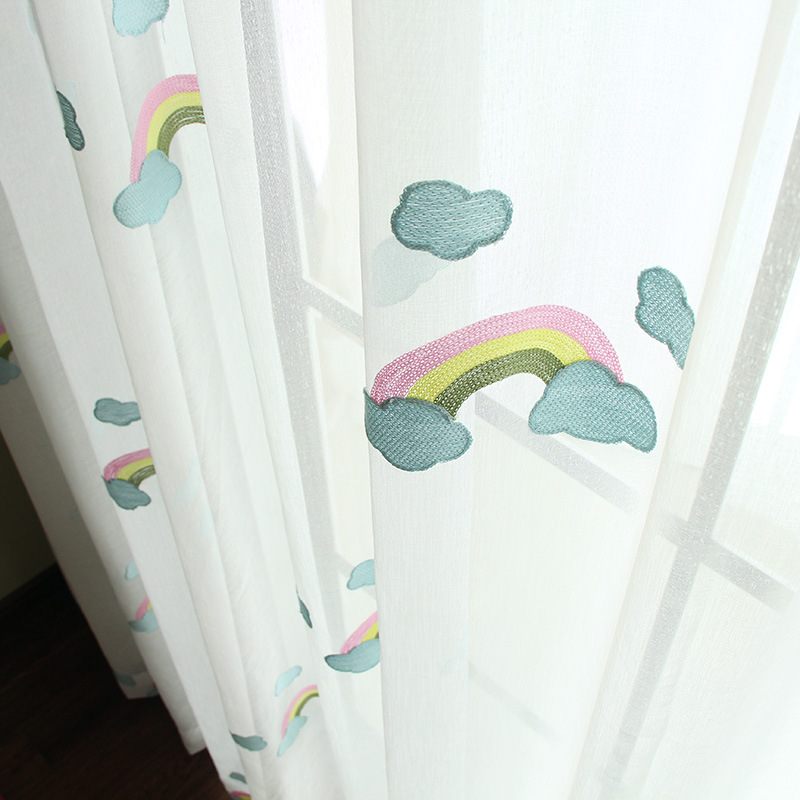 Korea style Sheer Embroidered Ready Made Wholesale Sheer Curtains with rainbow design for the living room