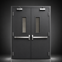 Porte double en acier ignifugée 3 heures avec panneau de vision et dispositif anti-panique, portes coupe-feu métalliques commerciales pour projets de construction