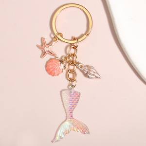 Llavero de Metal Brillante Ligero con Diseño de Cola de Pez de la Serie Océano Sirena, con Efecto de Gota de Aceite, para Bolsos - Product Image 5